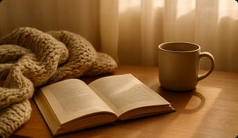 A book and a cup of coffee resting on the table
